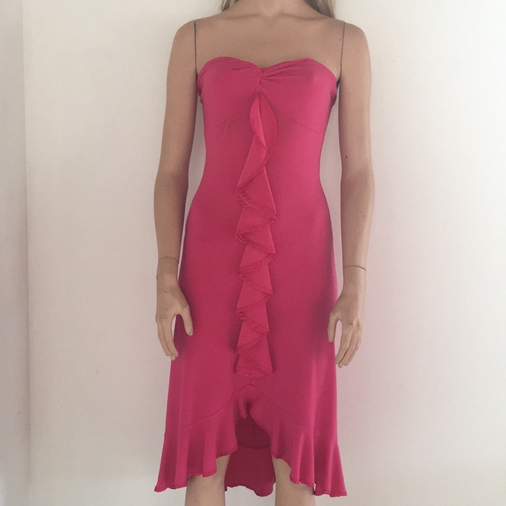 Really Pretty Bright Pink Ruffle Strapless Dress